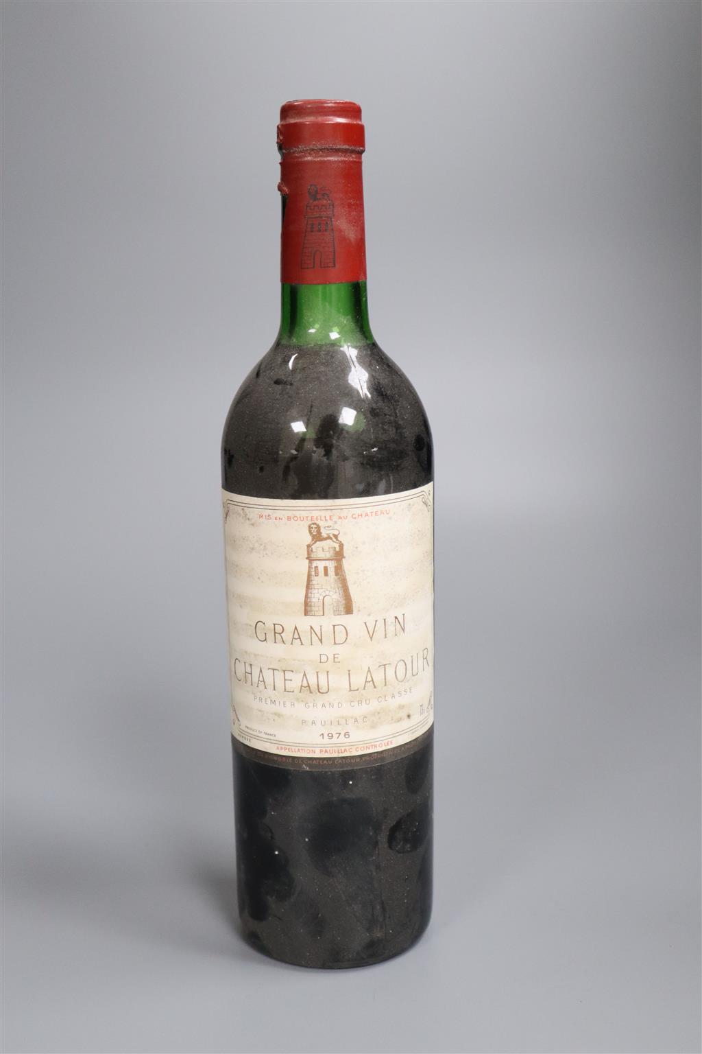 A bottle of Chateau Latour 1976, top shoulder